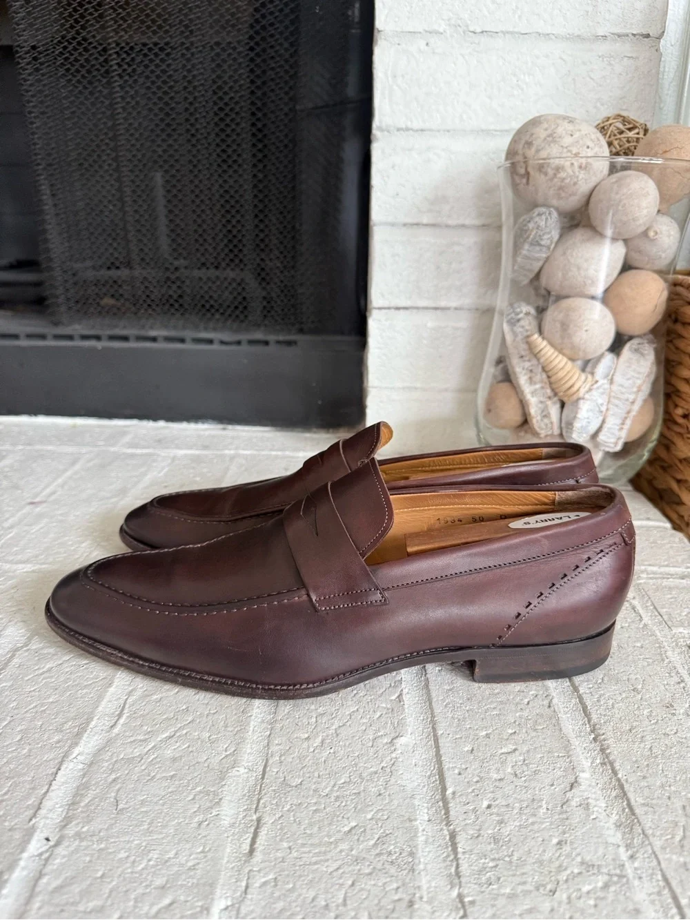 Santoni Men’s Brown Leather Penny Loafers Made In Italy Size 10.5 D Luxury Dress